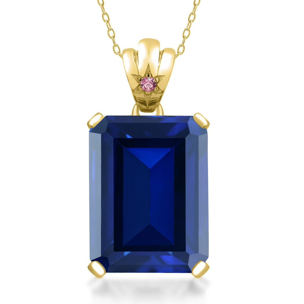 Gem Stone King Gemstone Birthstone and Pink Lab Grown Diamond Pendant Necklace for Women in 18K Yellow Gold Plated Silver | Emerald Cut 18X13MM with 1.8MM Accent | 18 Inch Chain | Fine Jewelry for Her Mom Wife