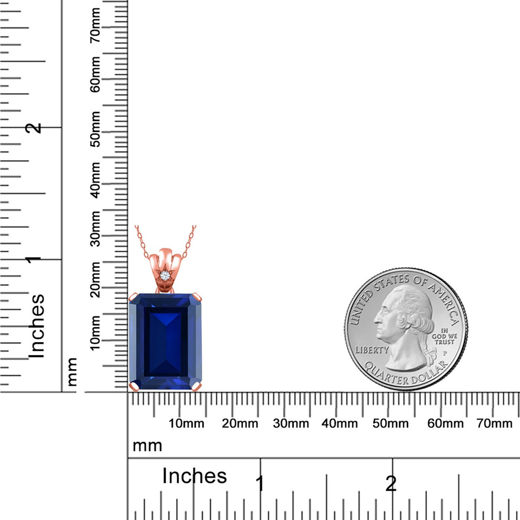 Blue Created Sapphire - September_Pendant in 925 Rose Gold Plated Silver