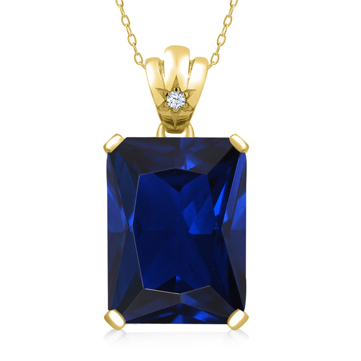 Blue Created Sapphire - September_Pendant in 925 Yellow Gold Plated Silver