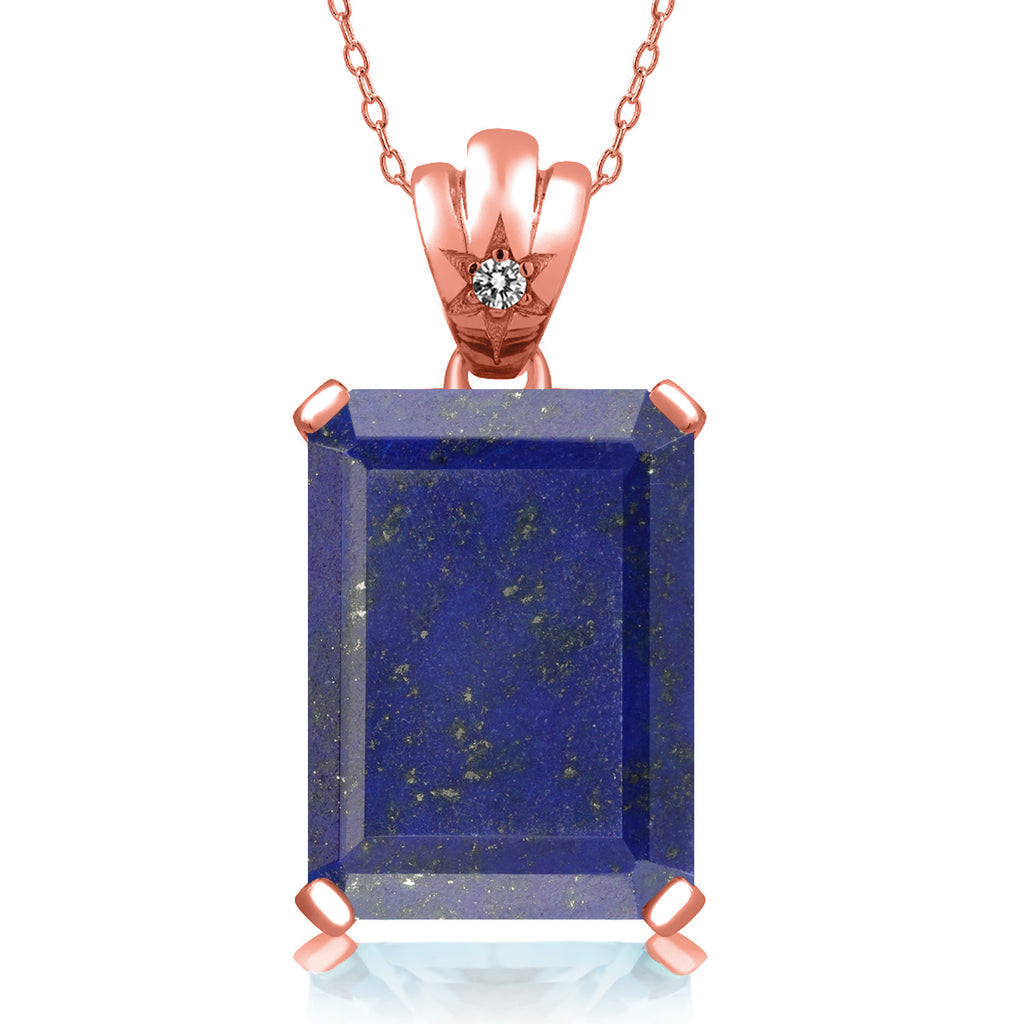 Lapis and Diamond_Pendant in 925 Rose Gold Plated Silver