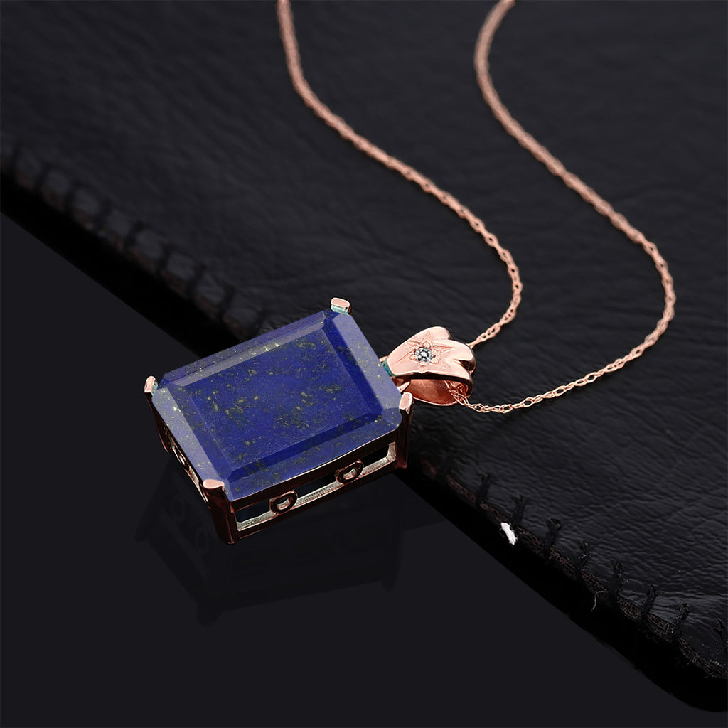 Lapis and Diamond_Pendant in 925 Rose Gold Plated Silver
