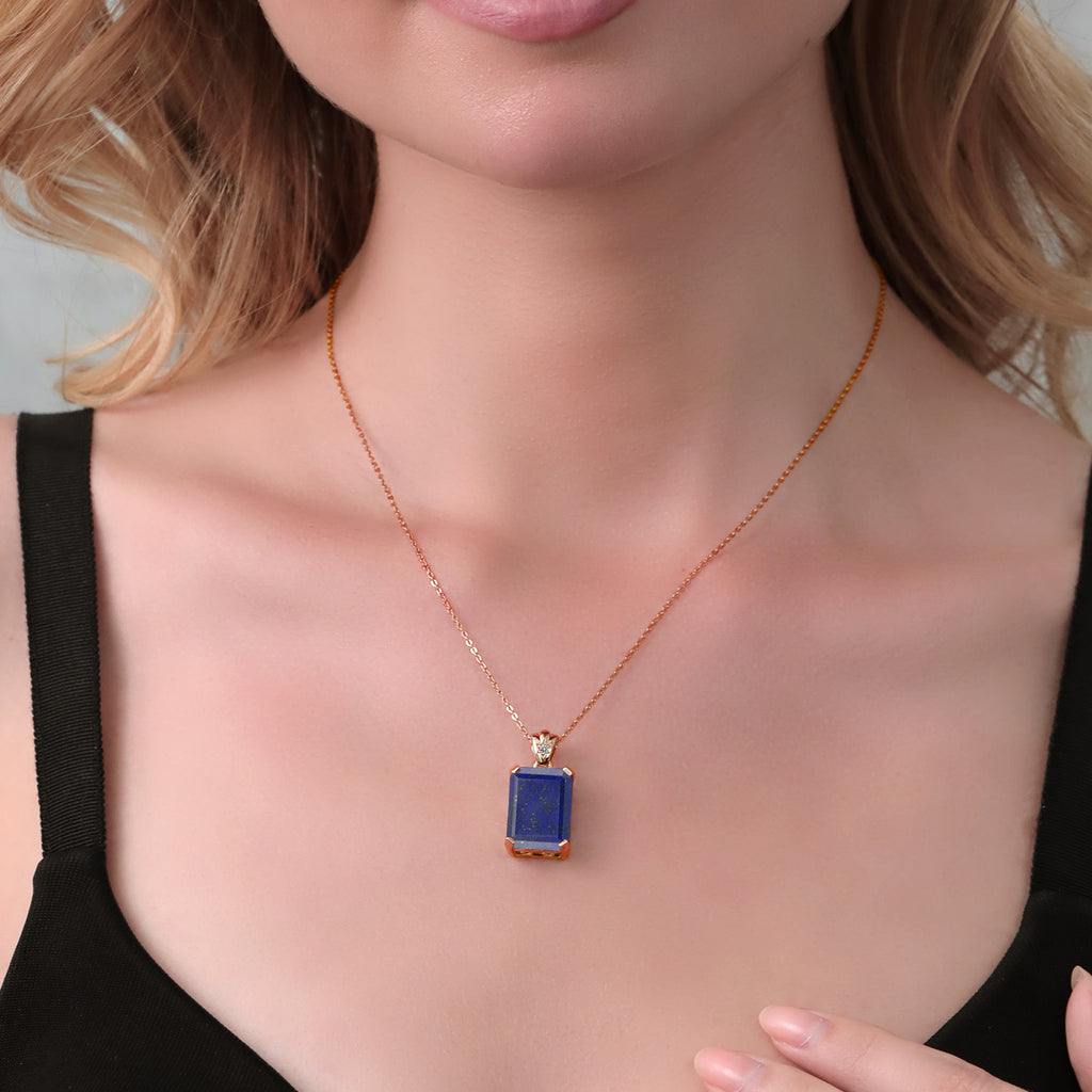 Lapis and Diamond_Pendant in 925 Rose Gold Plated Silver