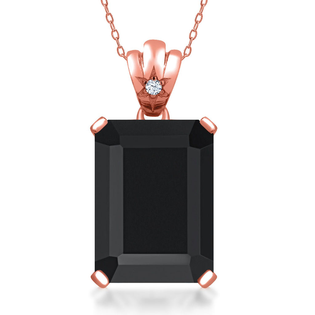 Gem Stone King Gemstone Birthstone Pendant Necklace in 18K Rose Gold Plated Silver | Emerald Cut 18X13MM Center Stone & Round 1.8MM Accent | Fine Jewelry Gifts for Her Mom Women Wife | Includes 18 Inch Chain