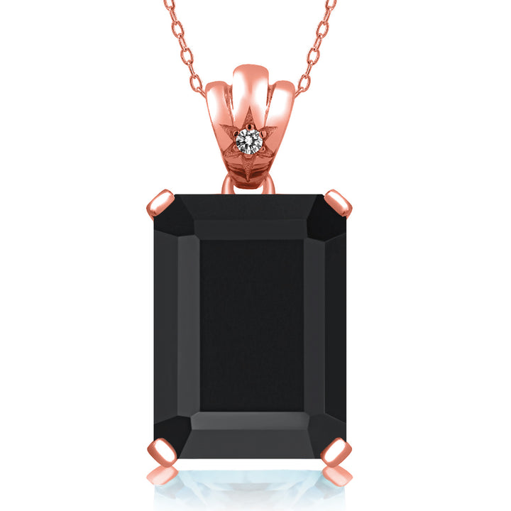 Onyx - White Diamond_Pendant in 925 Rose Gold Plated Silver