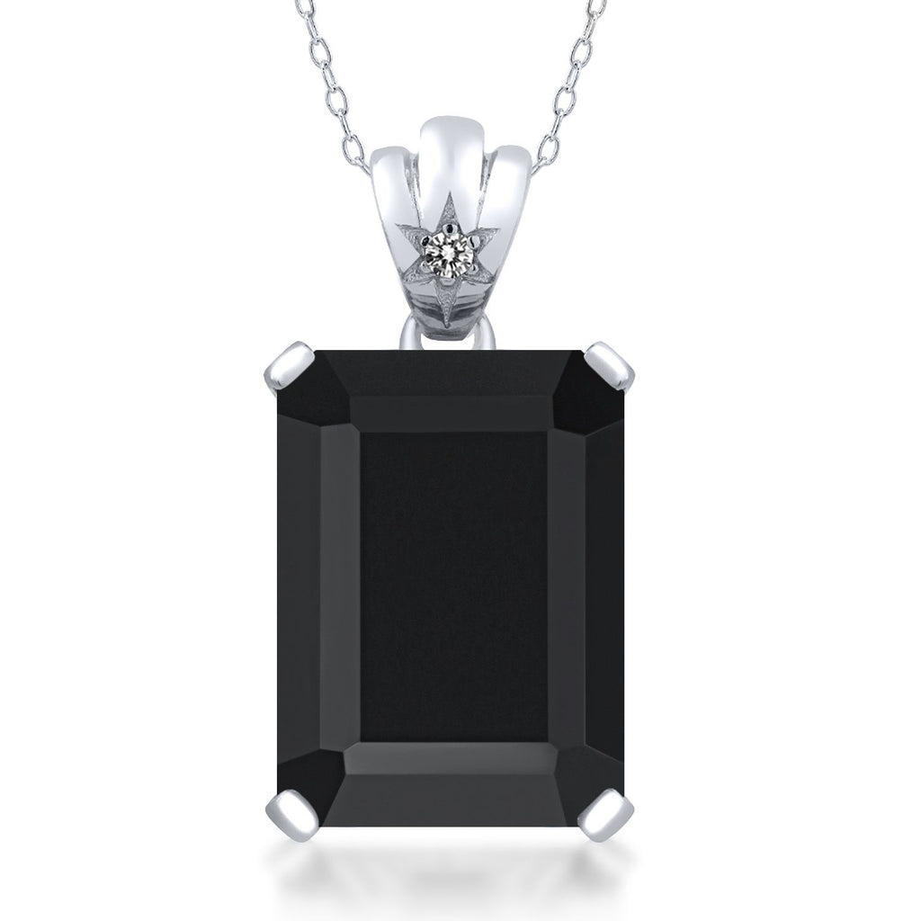 Gem Stone King 11-20 Cttw Gemstone Birthstone and Diamond Pendant Necklace for Women | 925 Sterling Silver | Emerald Cut 18X13MM | Round 1.8MM Accent | Fine Jewelry Gift for Her Mom Wife | 18 Inch Chain