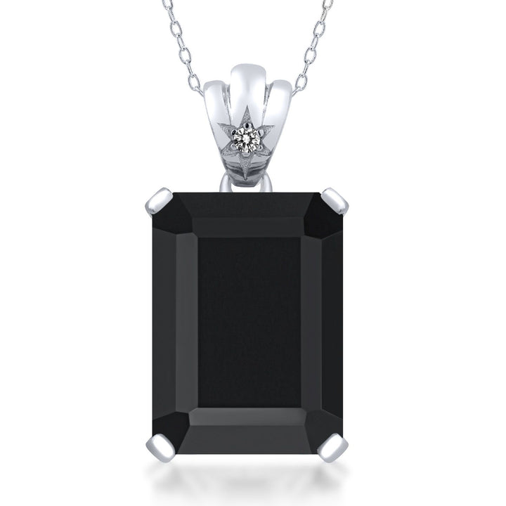 Gem Stone King 11-20 Cttw Gemstone Birthstone and Diamond Pendant Necklace for Women | 925 Sterling Silver | Emerald Cut 18X13MM | Round 1.8MM Accent | Fine Jewelry Gift for Her Mom Wife | 18 Inch Chain