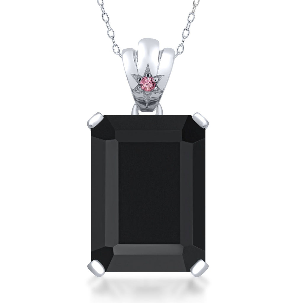 Gem Stone King 925 Sterling Silver Gemstone Birthstone and Pink Lab Grown Diamond Pendant Necklace for Women | Emerald Cut 18X13MM with 1.8MM Accent in Star-Set Bail | 18 Inch Chain | Fine Jewelry for Her Mom Wife