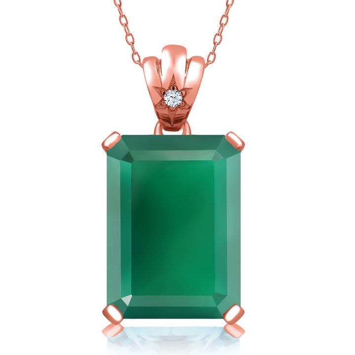 Green Onyx - December_Pendant in 925 Rose Gold Plated Silver