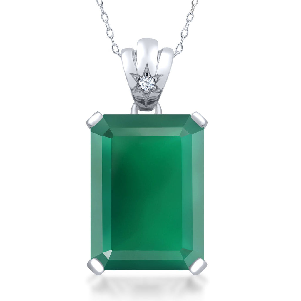 Gem Stone King Gemstone Birthstone Pendant Necklace in 925 Sterling Silver | Emerald Cut 18X13MM Center Stone & Round 1.8MM Accent | Fine Jewelry Gifts for Her Mom Women Wife | Includes 18 Inch Chain