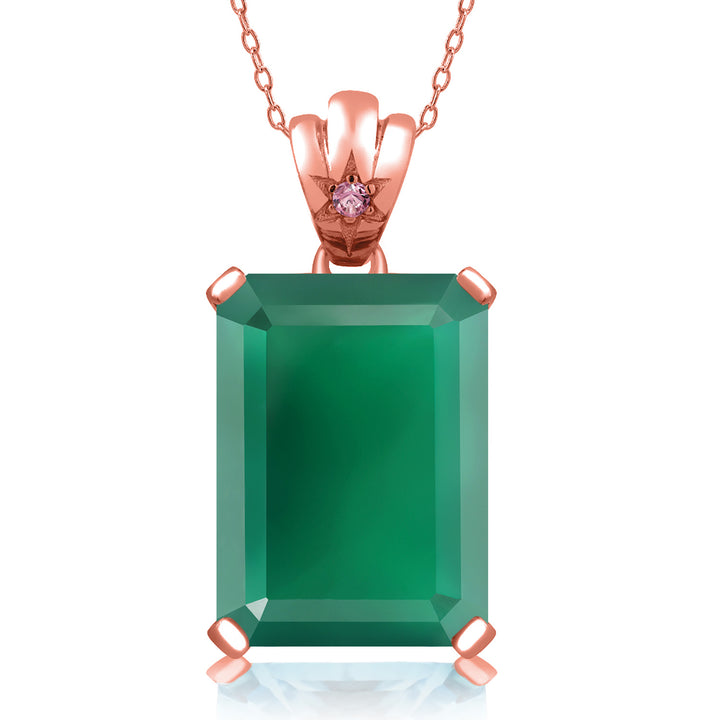 Green Onyx - December_Pendant in 925 Rose Gold Plated Silver