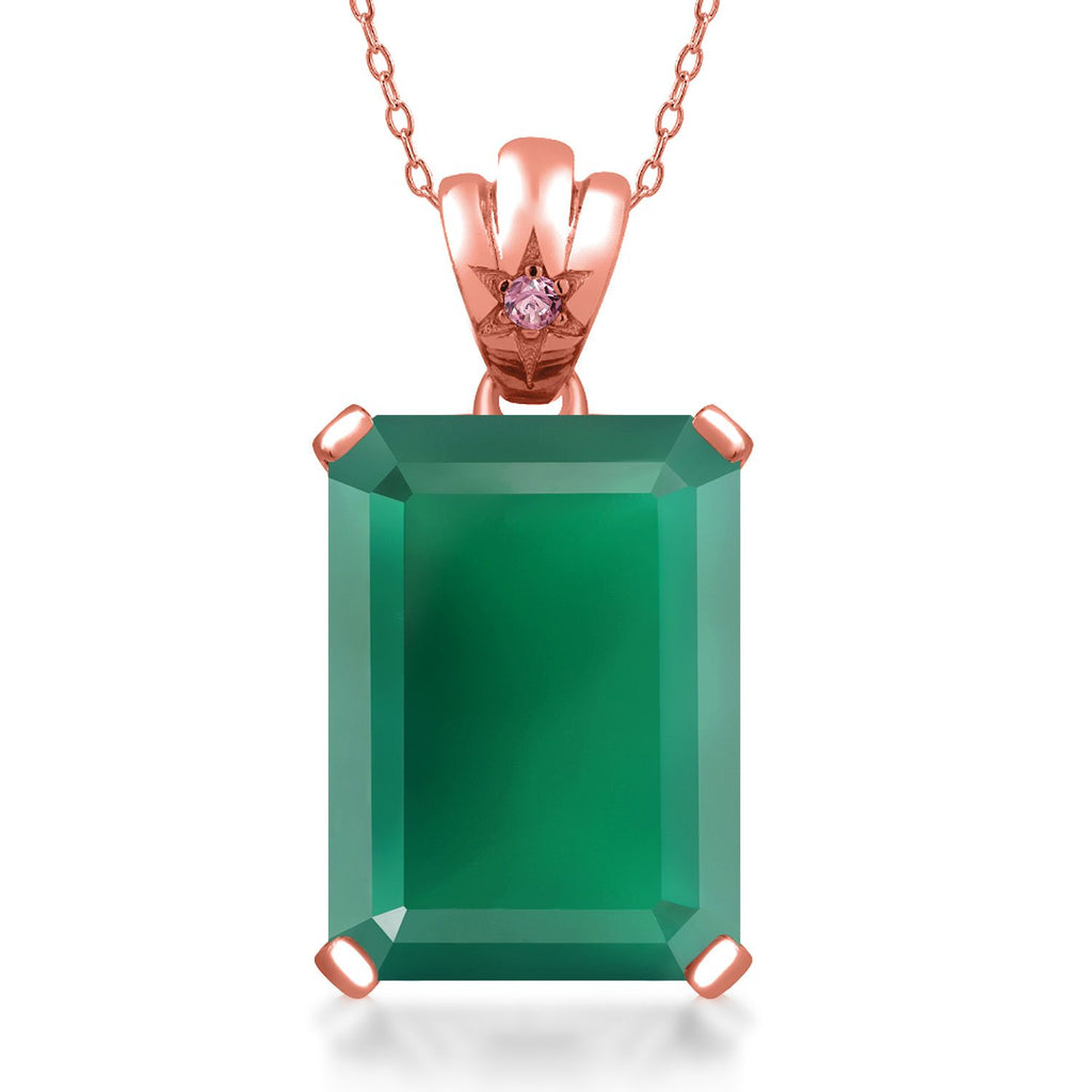 Gem Stone King Gemstone Birthstone and Pink Lab Grown Diamond Pendant Necklace for Women in 18K Rose Gold Plated Silver | Emerald Cut 18X13MM with 1.8MM Accent | 18 Inch Chain | Fine Jewelry for Her Mom Wife
