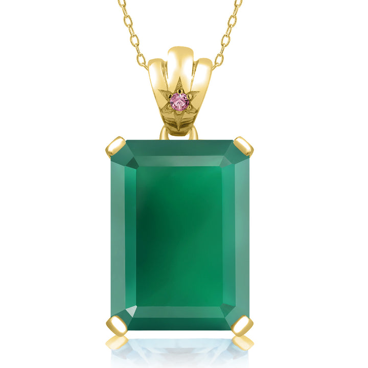 Green Onyx - December_Pendant in 925 Yellow Gold Plated Silver