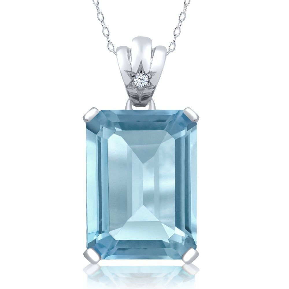 Gem Stone King Gemstone Birthstone Pendant Necklace in 925 Sterling Silver | Emerald Cut 18X13MM Center Stone & Round 1.8MM Accent | Fine Jewelry Gifts for Her Mom Women Wife | Includes 18 Inch Chain
