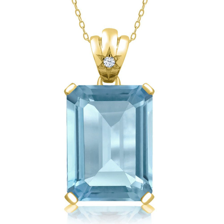 11-20 Cttw Gemstone Birthstone Pendant Necklace For Women | 18K Yellow Gold Plated Silver | Emerald Cut 18X13MM | 1.8MM Star Accent | Fine Jewelry Gift for Her Mom Wife | 18 Inch Chain