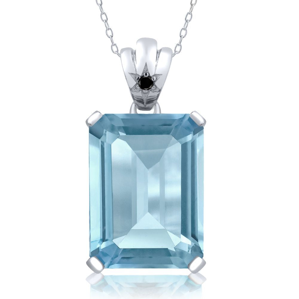 Gem Stone King 11-20 Cttw Gemstone Birthstone and Diamond Pendant Necklace for Women | 925 Sterling Silver | Emerald Cut 18X13MM | Round 1.8MM Accent | Fine Jewelry Gift for Her Mom Wife | 18 Inch Chain