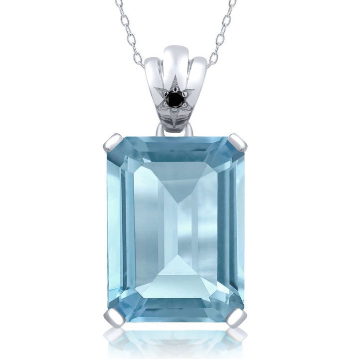 Gem Stone King 11-20 Cttw Gemstone Birthstone and Diamond Pendant Necklace for Women | 925 Sterling Silver | Emerald Cut 18X13MM | Round 1.8MM Accent | Fine Jewelry Gift for Her Mom Wife | 18 Inch Chain