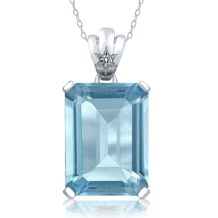 Gem Stone King 11-20 Cttw Gemstone Birthstone and Diamond Pendant Necklace for Women | 925 Sterling Silver | Emerald Cut 18X13MM | Round 1.8MM Accent | Fine Jewelry Gift for Her Mom Wife | 18 Inch Chain