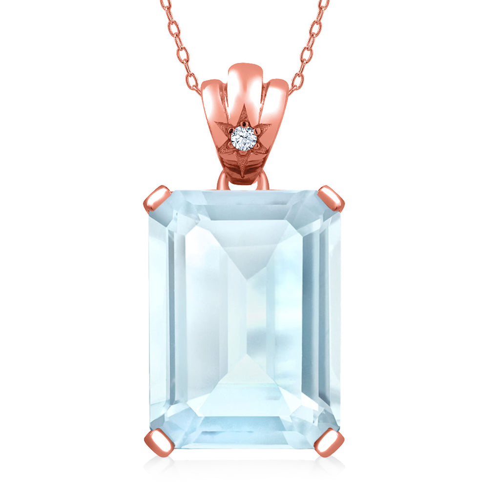 Gem Stone King Gemstone Birthstone and White Topaz Pendant Necklace for Women in 18K Rose Gold Plated Silver | Emerald Cut 18X13MM with 1.8MM Accent in Star-Set Bail | 18 Inch Chain | Fine Jewelry for Her Mom Wife