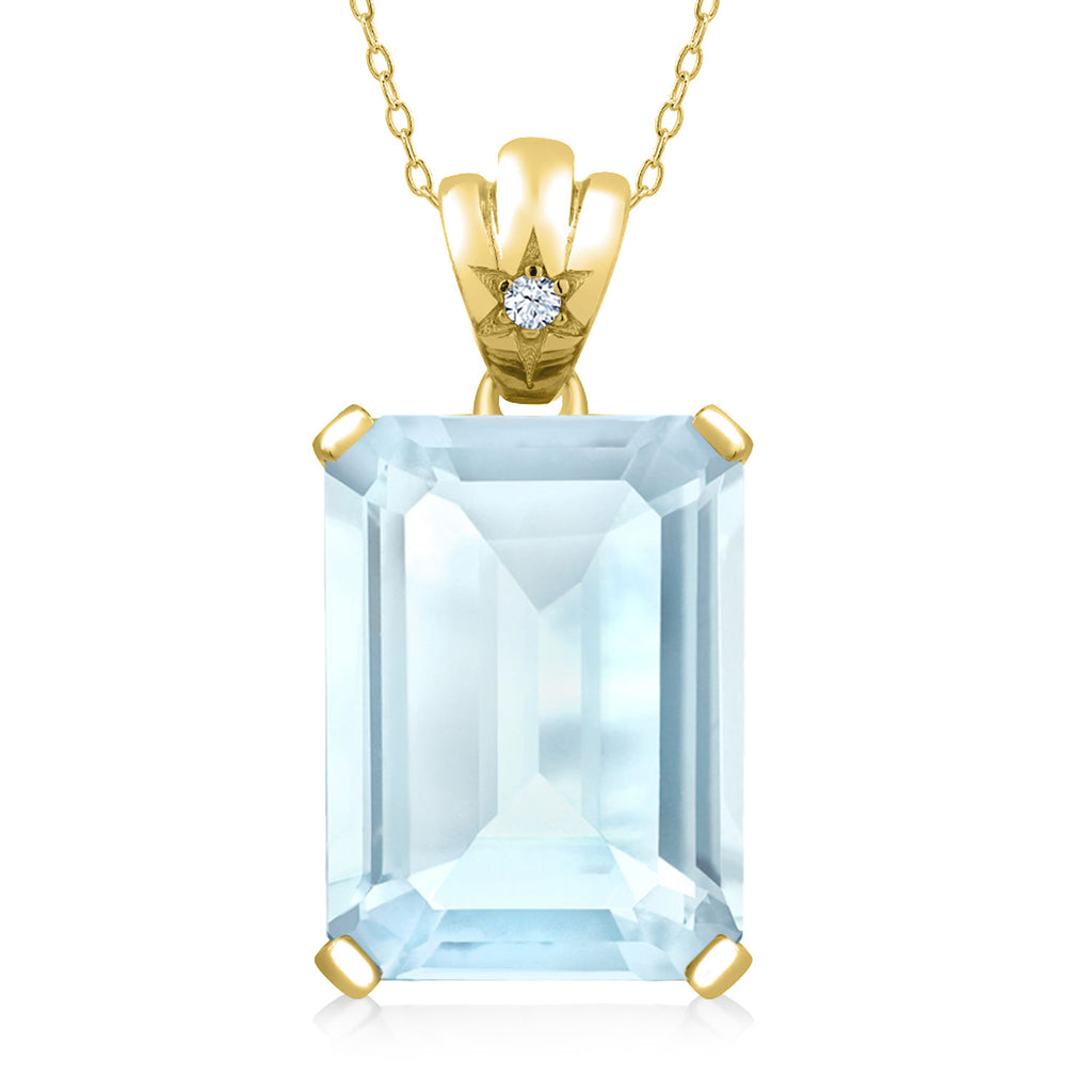 Gemstone Birthstone and White Topaz Pendant Necklace for Women in 18K Yellow Gold Plated Silver | Emerald Cut 18X13MM with 1.8MM Accent in Star-Set Bail | 18 Inch Chain | Fine Jewelry for Her Mom Wife