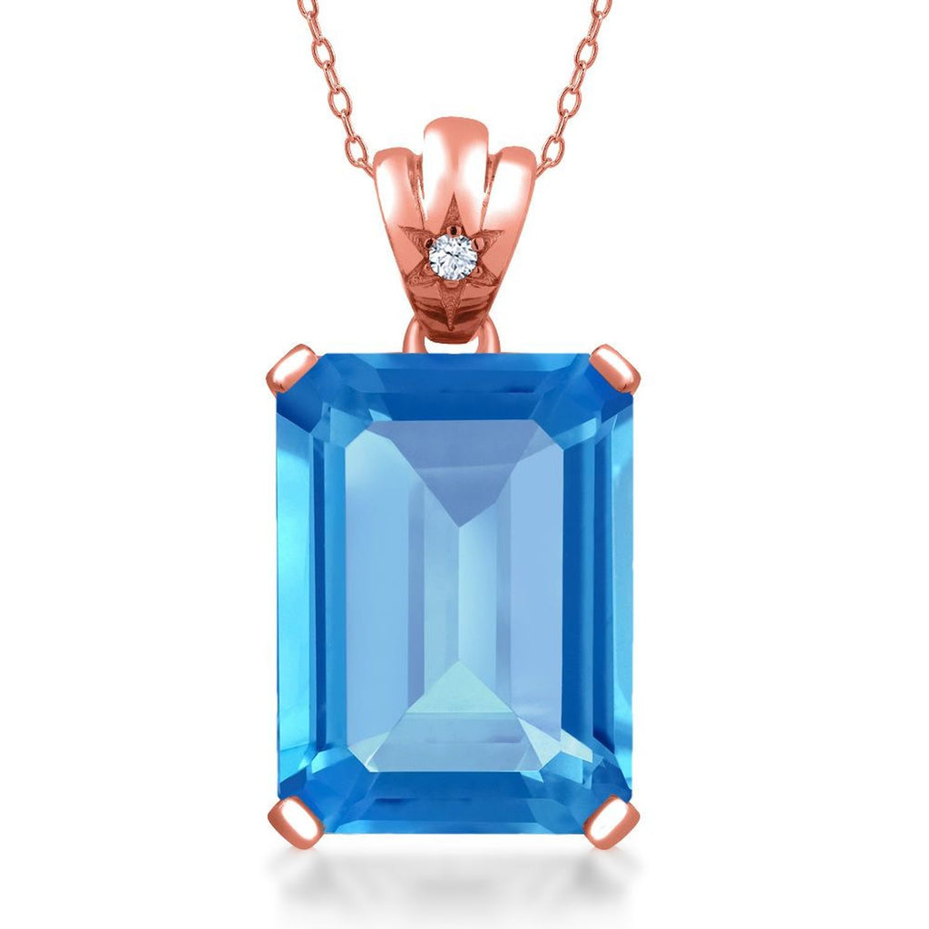 Gem Stone King Gemstone Birthstone Pendant Necklace in 18K Rose Gold Plated Silver | Emerald Cut 18X13MM Center Stone & Round 1.8MM Accent | Fine Jewelry Gifts for Her Mom Women Wife | Includes 18 Inch Chain
