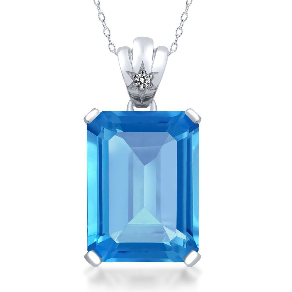 Swiss Blue Topaz - White Diamond_Pendant in 925 Sterling Silver