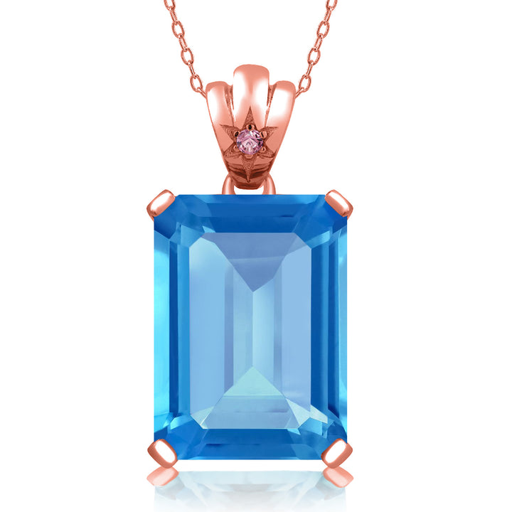 Swiss Blue Topaz - November_Pendant in 925 Rose Gold Plated Silver