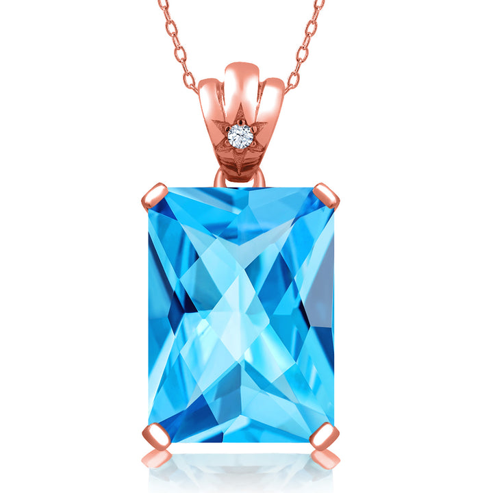 Swiss Blue Topaz-Checkerboard - November_Pendant in 925 Rose Gold Plated Silver