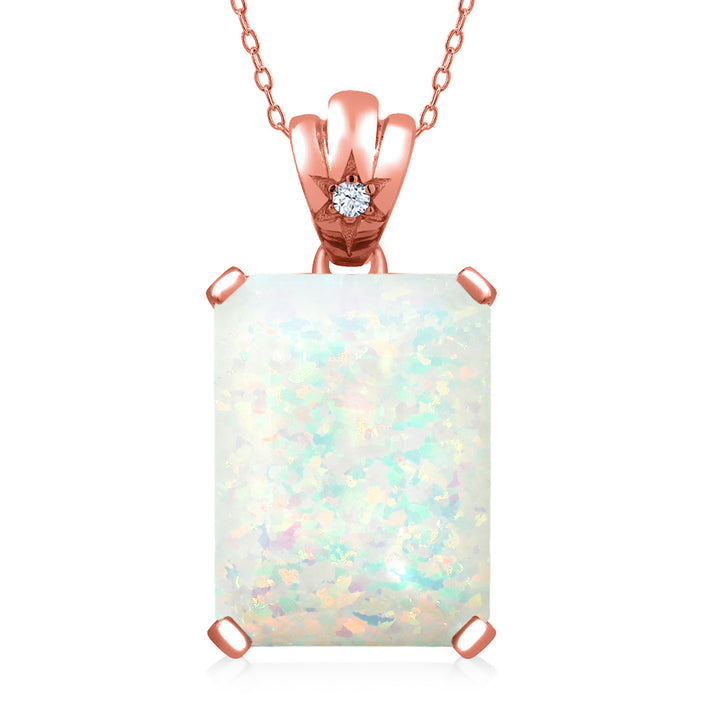 White Simulated Opal-Cabochon - October_Pendant in 925 Rose Gold Plated Silver