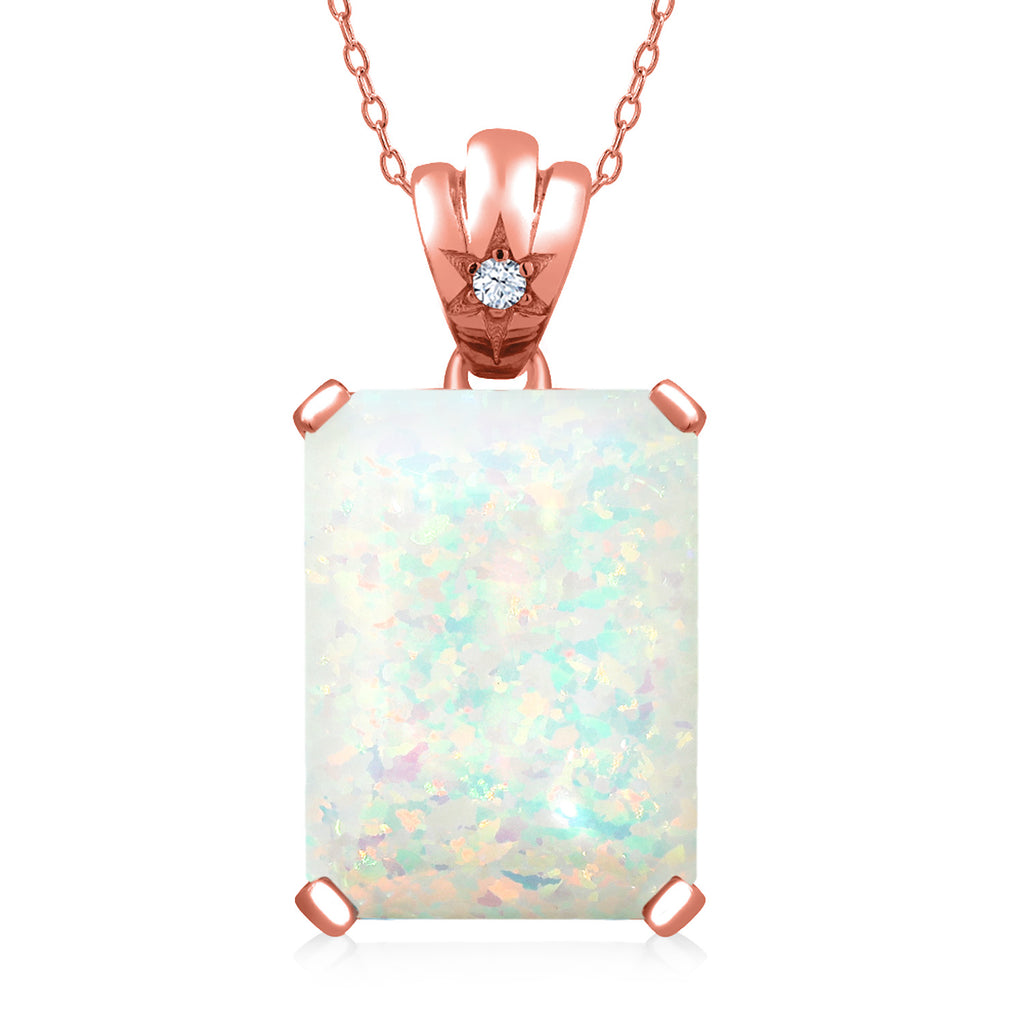 Gem Stone King Gemstone Birthstone and White Topaz Pendant Necklace for Women in 18K Rose Gold Plated Silver | Emerald Cut 18X13MM with 1.8MM Accent in Star-Set Bail | 18 Inch Chain | Fine Jewelry for Her Mom Wife