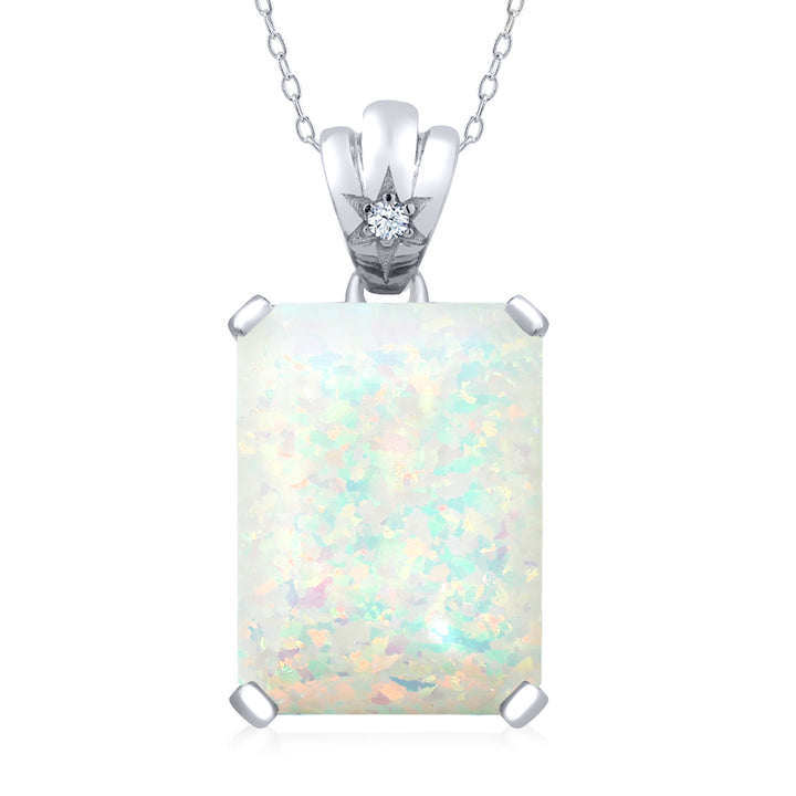 White Simulated Opal-Cabochon - October_Pendant in 925 Sterling Silver