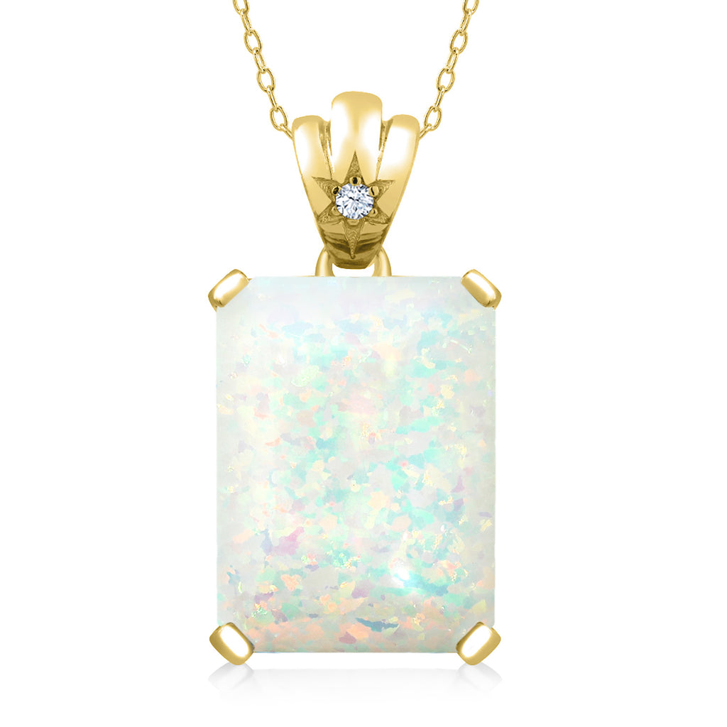 White Simulated Opal-Cabochon - October_Pendant in 925 Yellow Gold Plated Silver