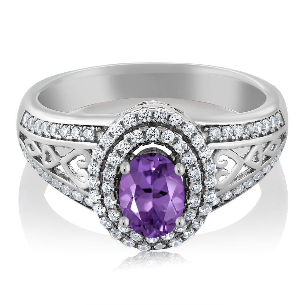 Amethyst and Zirconia_5_Ring in 925 Sterling Silver