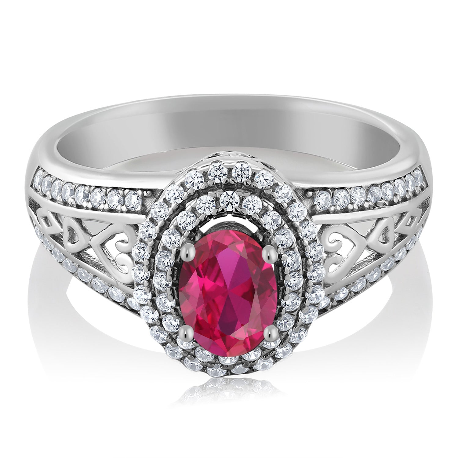 925 Sterling Silver Red Created Ruby Ring For Women | 1.36 Cttw | Oval 6X4MM | Available In Size 5,6,7,8,9