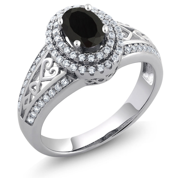 925 Sterling Silver Black Onyx Engagement Ring For Women (1.25 Cttw, Gemstone Birthstone, Available In Size 5, 6, 7, 8, 9)