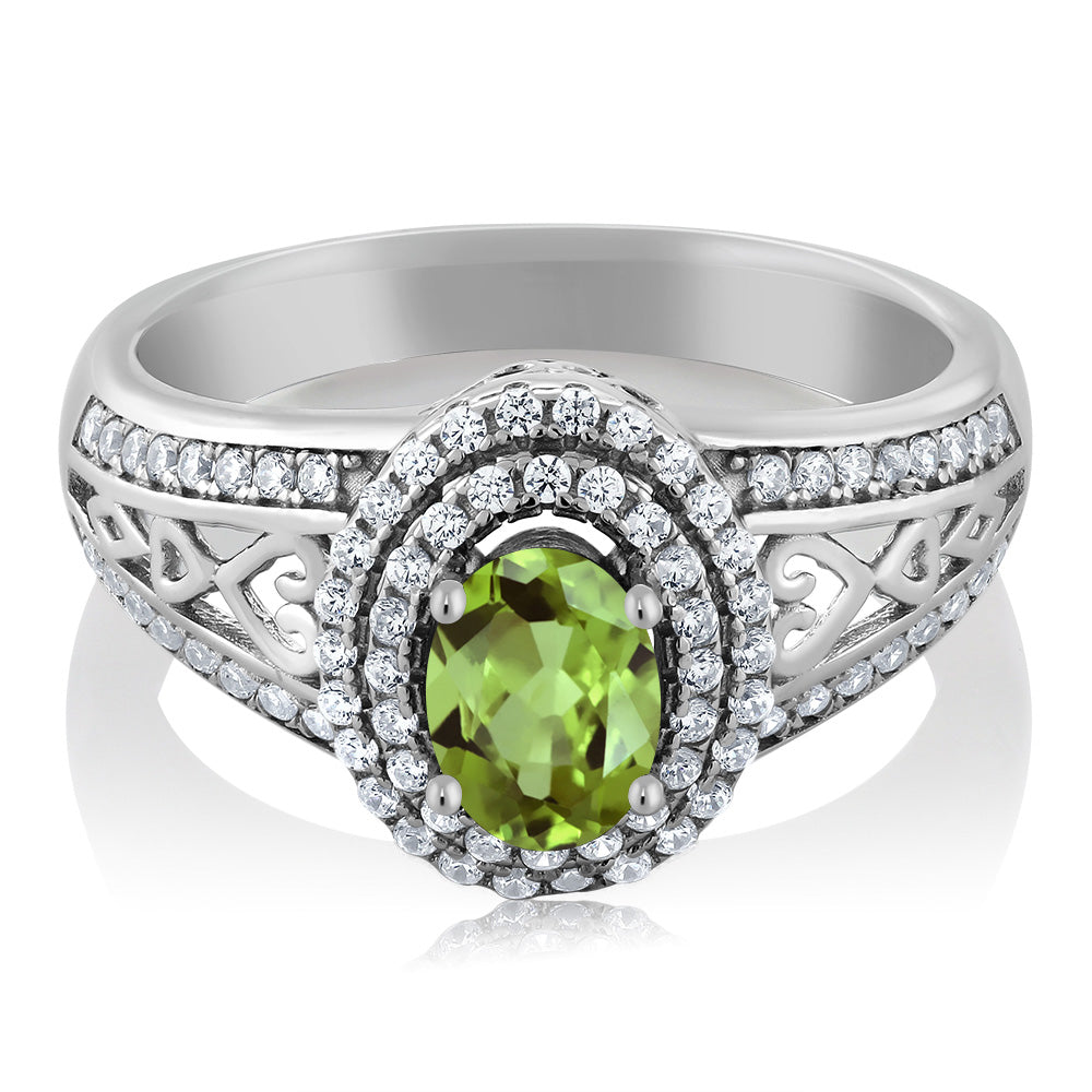 1.36 Cttw Green Peridot Engagement Ring In 925 Sterling Silver | Gemstone Birthstone | Oval 6X4MM | Wedding Anniversary Promise Ring For Women | Available In Size 5, 6, 7, 8, 9