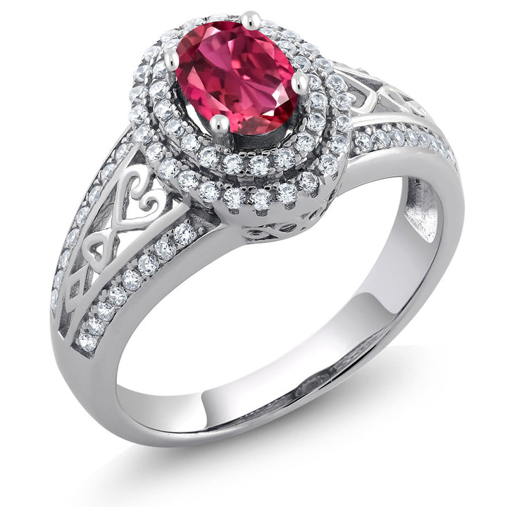 1.24 Cttw Pink Tourmaline Engagement Ring For Women In 925 Sterling Silver | Oval 6X4MM | Available In Size 5,6,7,8,9