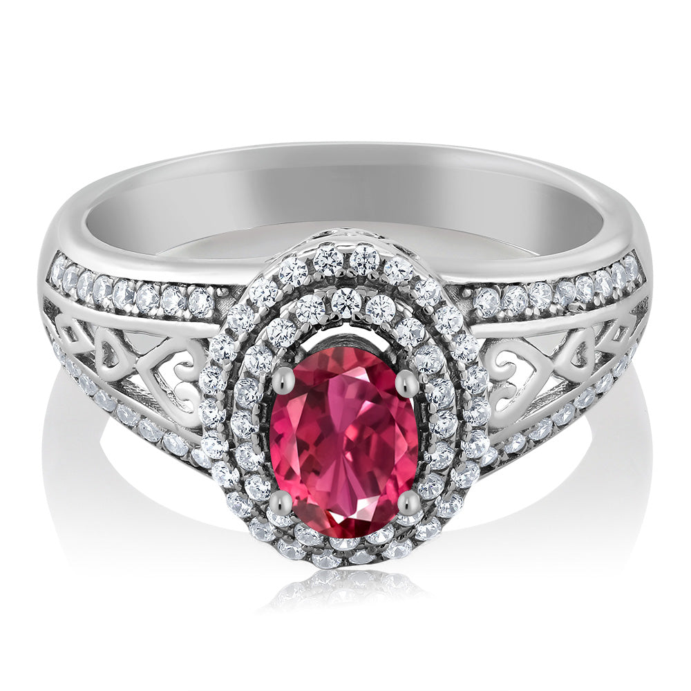 1.24 Cttw Pink Tourmaline Engagement Ring For Women In 925 Sterling Silver | Oval 6X4MM | Available In Size 5,6,7,8,9