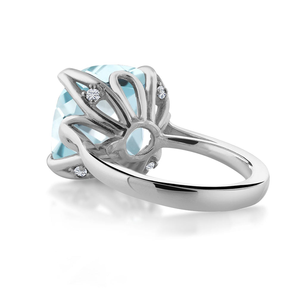 925 Sterling Silver Sky Blue Simulated Aquamarine and White Moissanite Engagement Ring For Women (10.90 Cttw, 14MM Cushion, Available in Size 5,6,7,8,9)