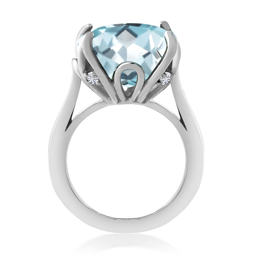 925 Sterling Silver Sky Blue Simulated Aquamarine and White Moissanite Engagement Ring For Women (10.90 Cttw, 14MM Cushion, Available in Size 5,6,7,8,9)