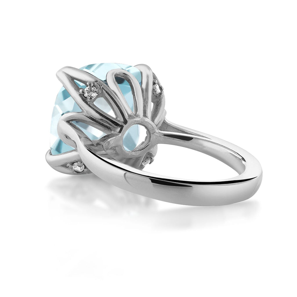 925 Sterling Silver Sky Blue Simulated Aquamarine Engagement Ring For Women (10.98 Cttw, 14MM Cushion, Available in Size 5,6,7,8,9)