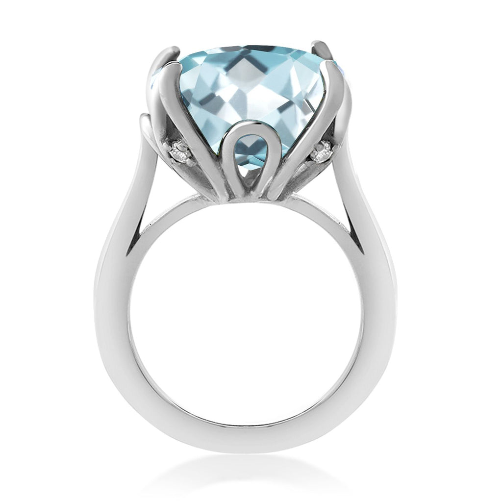 925 Sterling Silver Sky Blue Simulated Aquamarine Engagement Ring For Women (10.98 Cttw, 14MM Cushion, Available in Size 5,6,7,8,9)