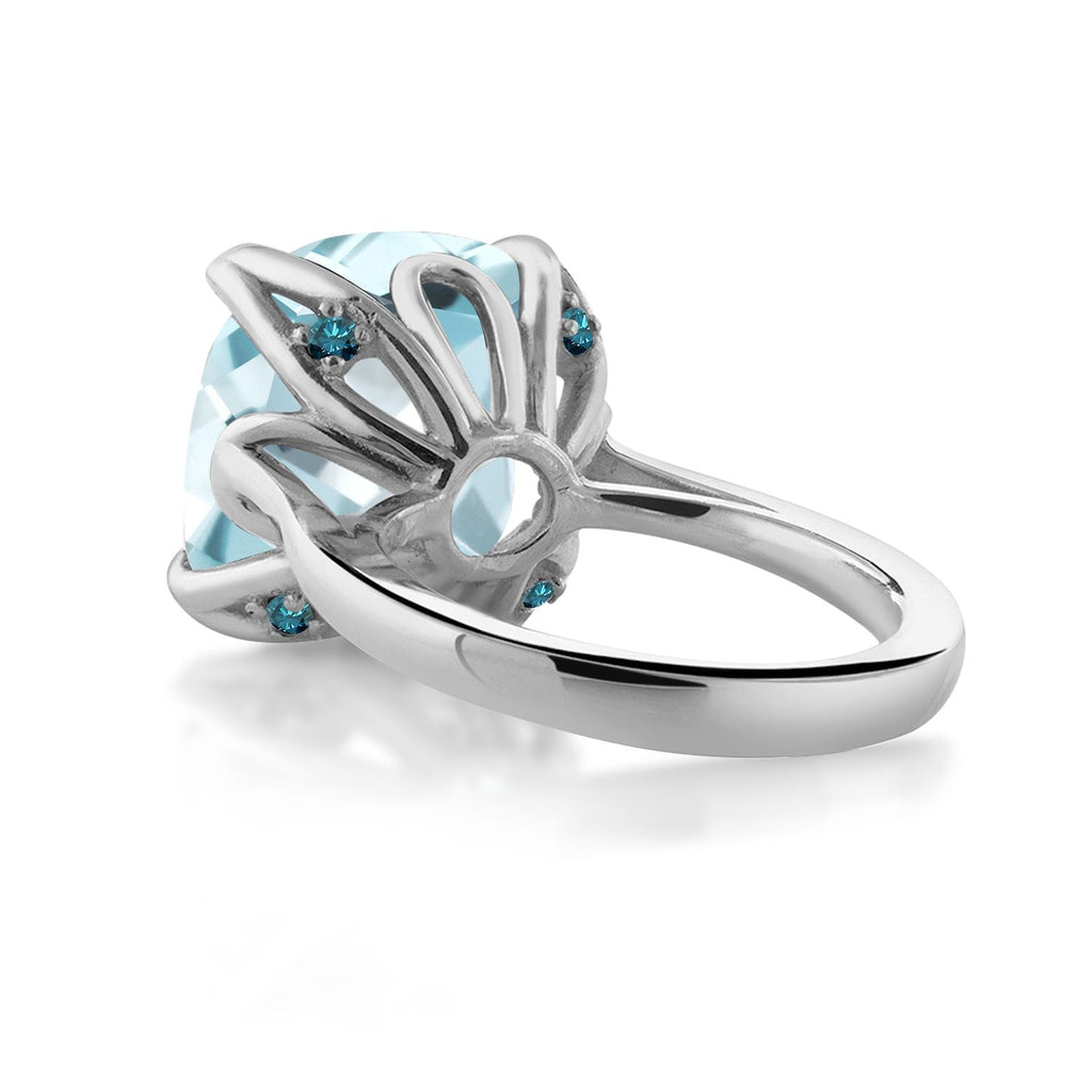 925 Sterling Silver Sky Blue Simulated Aquamarine and Blue Diamond Engagement Ring For Women (10.92 Cttw, 14MM Cushion, Available in Size 5,6,7,8,9)