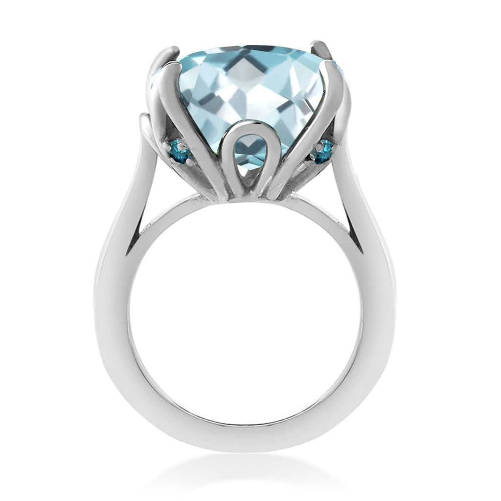 925 Sterling Silver Sky Blue Simulated Aquamarine and Blue Diamond Engagement Ring For Women (10.92 Cttw, 14MM Cushion, Available in Size 5,6,7,8,9)