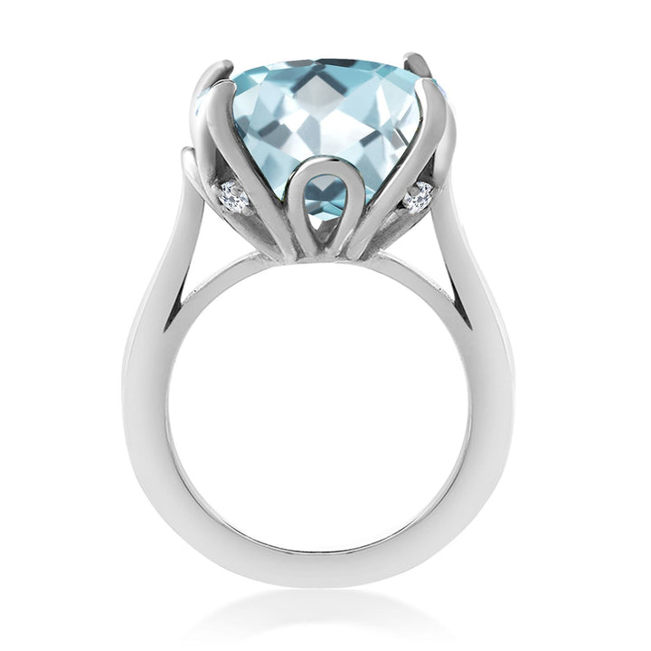 925 Sterling Silver Sky Blue Simulated Aquamarine and White Topaz Engagement Ring For Women (10.90 Cttw, 14MM Cushion, Available in Size 5,6,7,8,9)