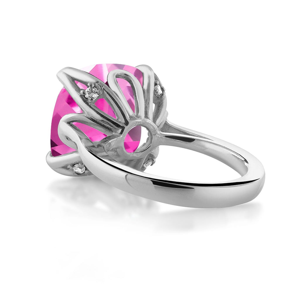 925 Sterling Silver Pink Created Sapphire Engagement Ring For Women (14.68 Cttw, 14MM Cushion, Available in Size 5,6,7,8,9)