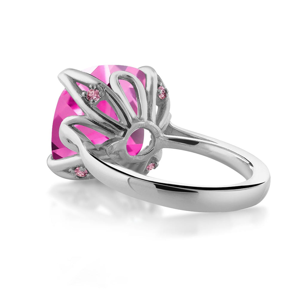 925 Sterling Silver Pink Created Sapphire and Pink Lab Grown Diamond Engagement Ring For Women (14.60 Cttw, 14MM Cushion, Available in Size 5,6,7,8,9)