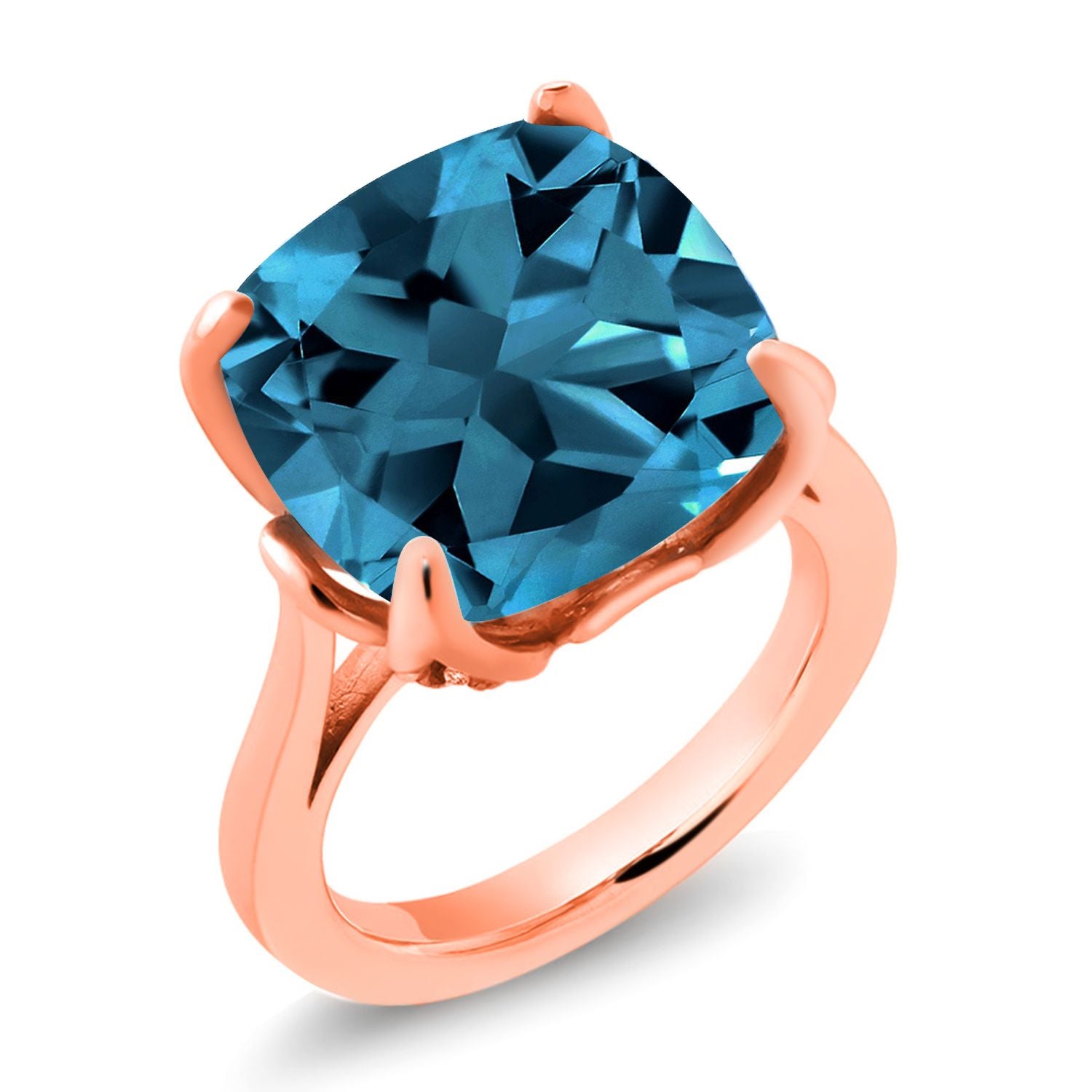 18K Rose Gold Plated Silver London Blue Topaz and Pink Lab Grown Diamond Engagement Ring For Women (13.10 Cttw, 14MM Cushion, Available in Size 5,6,7,8,9)