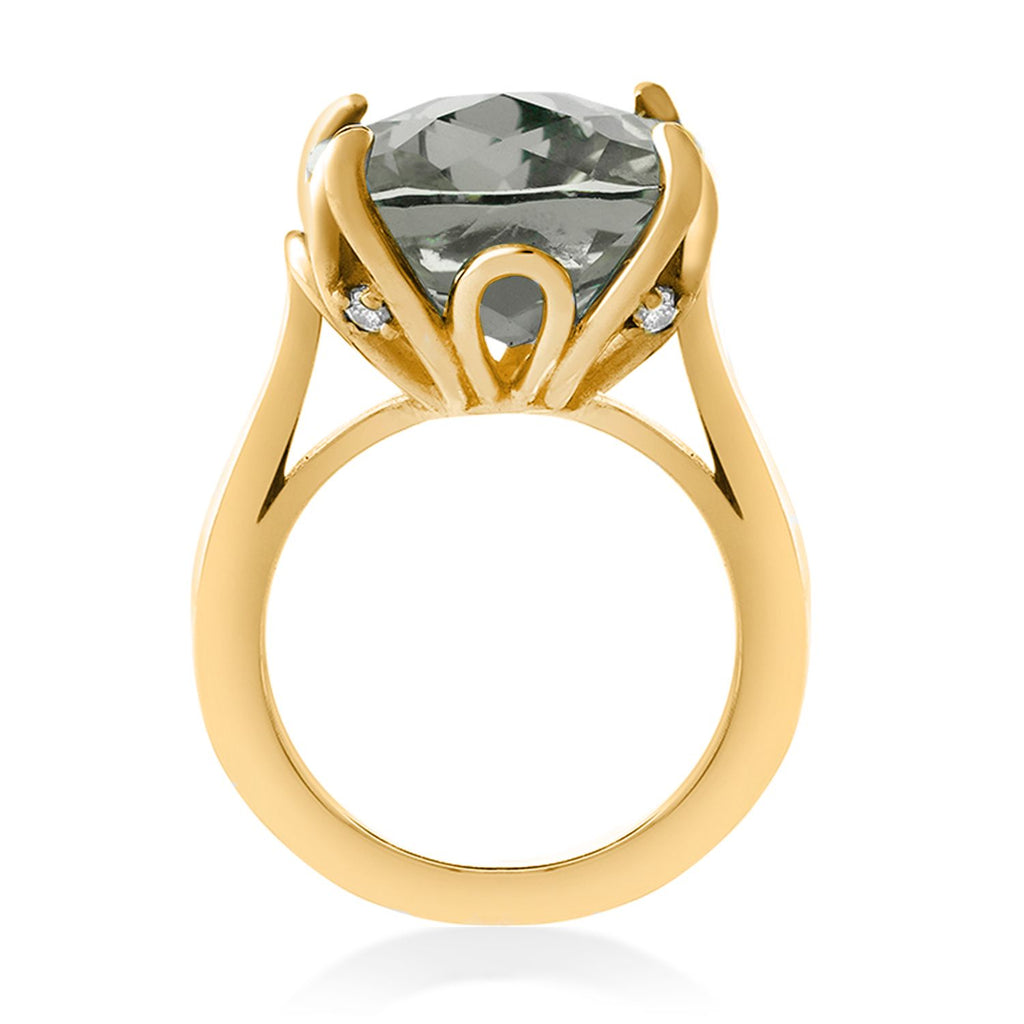 18K Yellow Gold Plated Silver Green Prasiolite Engagement Ring For Women (9.72 Cttw, 14MM Cushion Checkerboard, Available in Size 5,6,7,8,9)