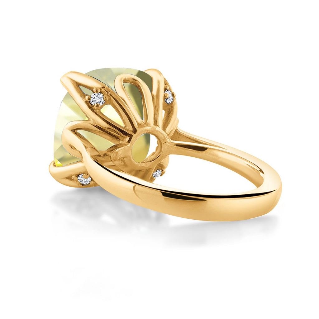 18K Yellow Gold Plated Silver Yellow Lemon Quartz and White Diamond Engagement Ring For Women (9.12 Cttw, 14MM Cushion Checkerboard, Available in Size 5,6,7,8,9)