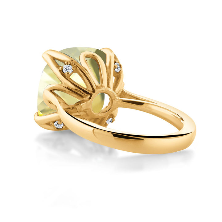 18K Yellow Gold Plated Silver Yellow Lemon Quartz and White Topaz Engagement Ring For Women (9.10 Cttw, 14MM Cushion Checkerboard, Available in Size 5,6,7,8,9)